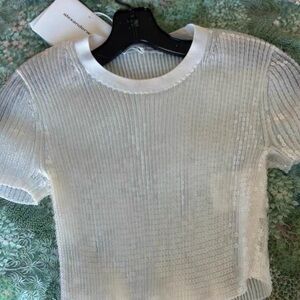 Alexander Wang White Ribbed Sequin Top